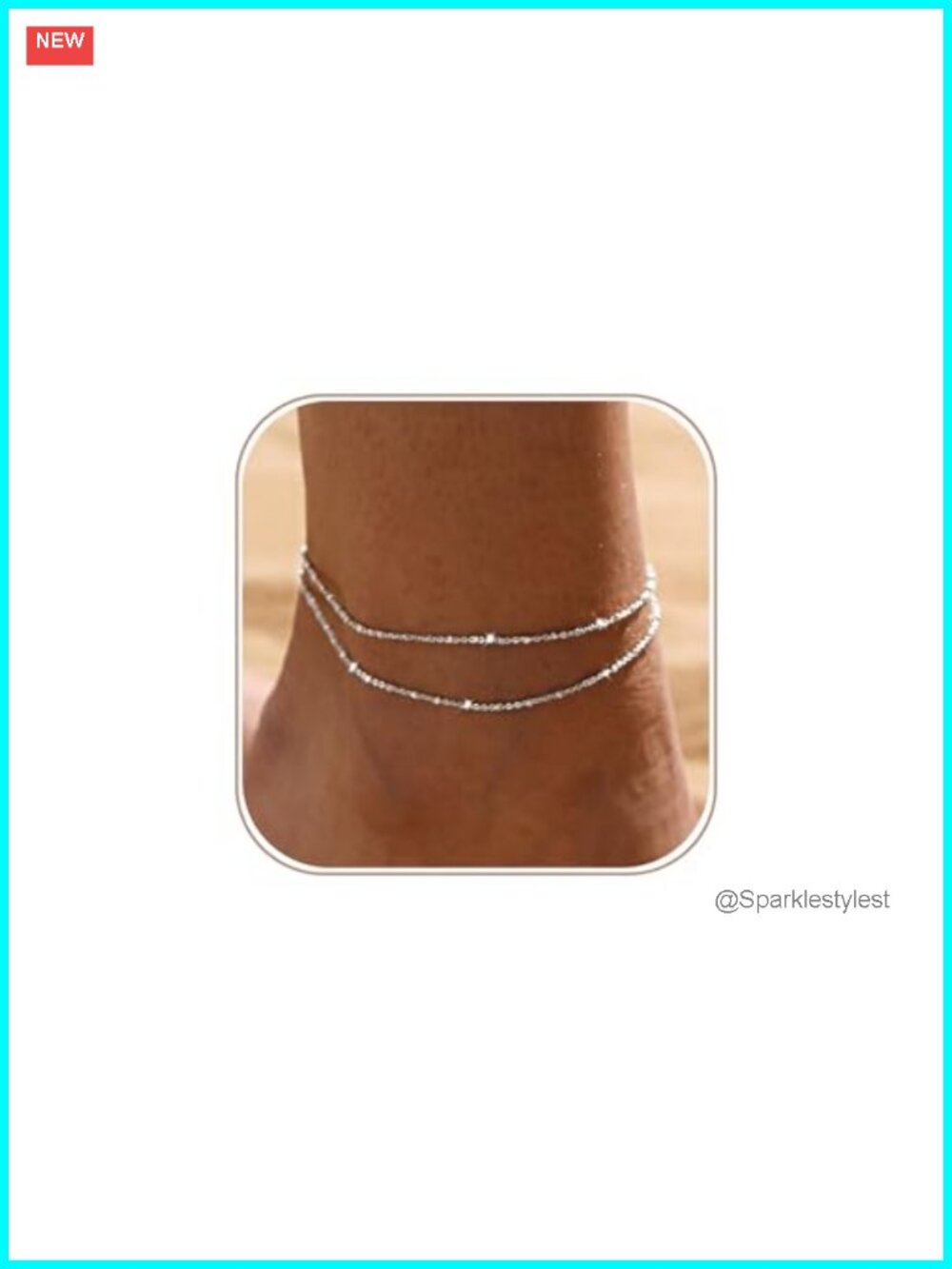 Sterling Silver Plated Anklet Set Waterproof Adjustable Layered Minimalist